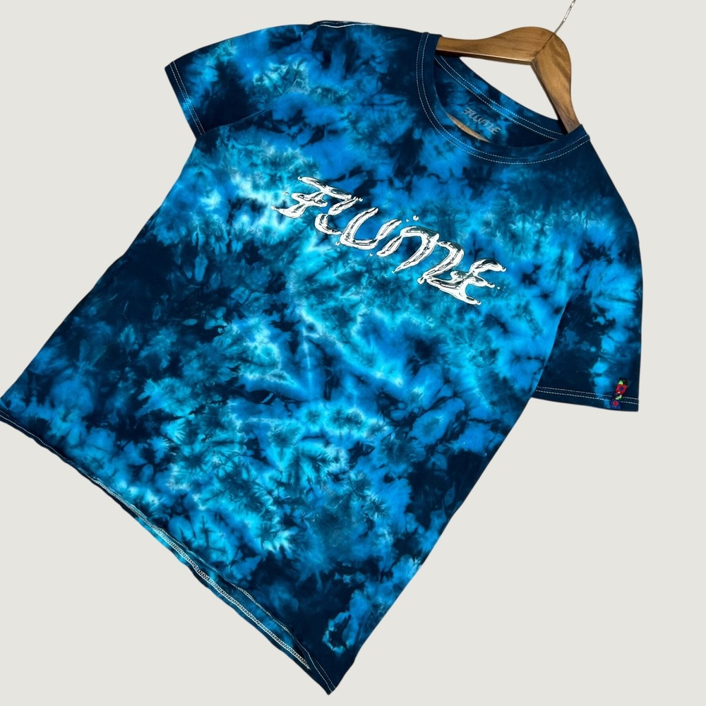 Flume Concert Tour T-Shirt Mens L Blue Tie Dye Metallic Logo EDM Rave Festival